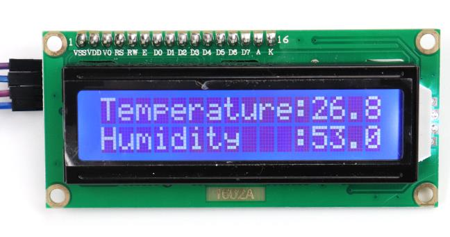 LCD1602 displaying DHT11 readings